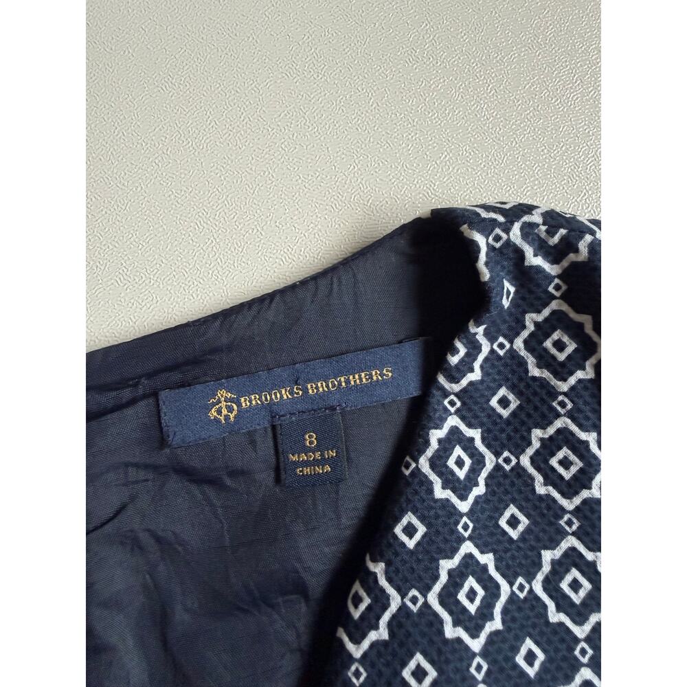 Brooks Brothers Women's Navy Blue Geometric Print Fit & Flare Dress Size 8 - Picture 11 of 13